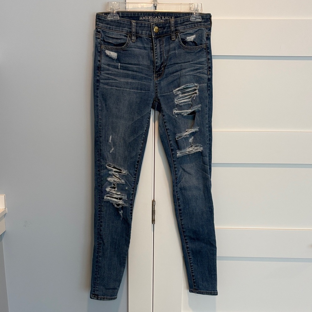 American Eagle Dark Blue Distressed Skinny Jeans